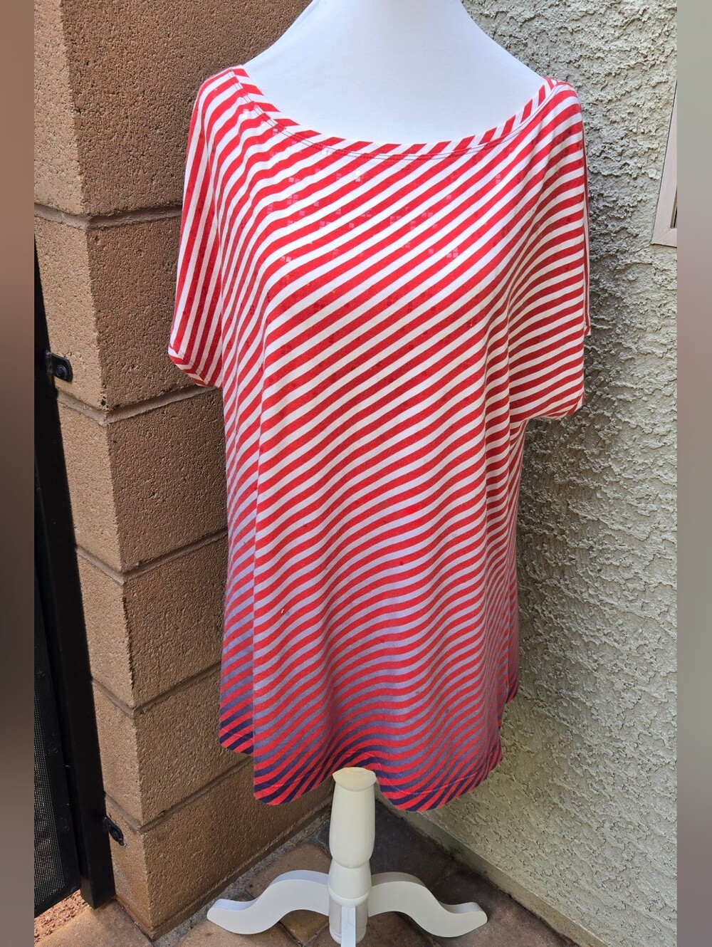 St John Sport Striped Red and White Boatneck Tunic